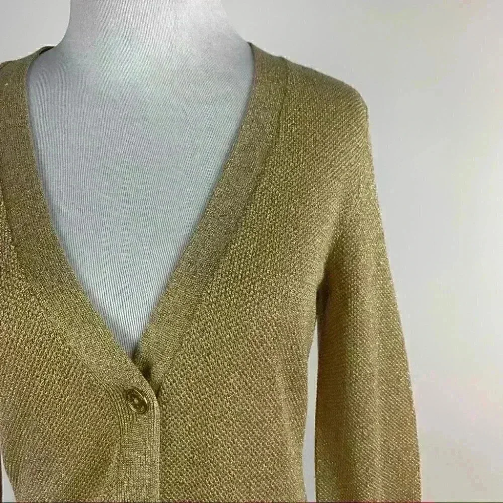 Lauren Ralph Lauren sweater P/P 55% silk gold metallic button down knit cardigan